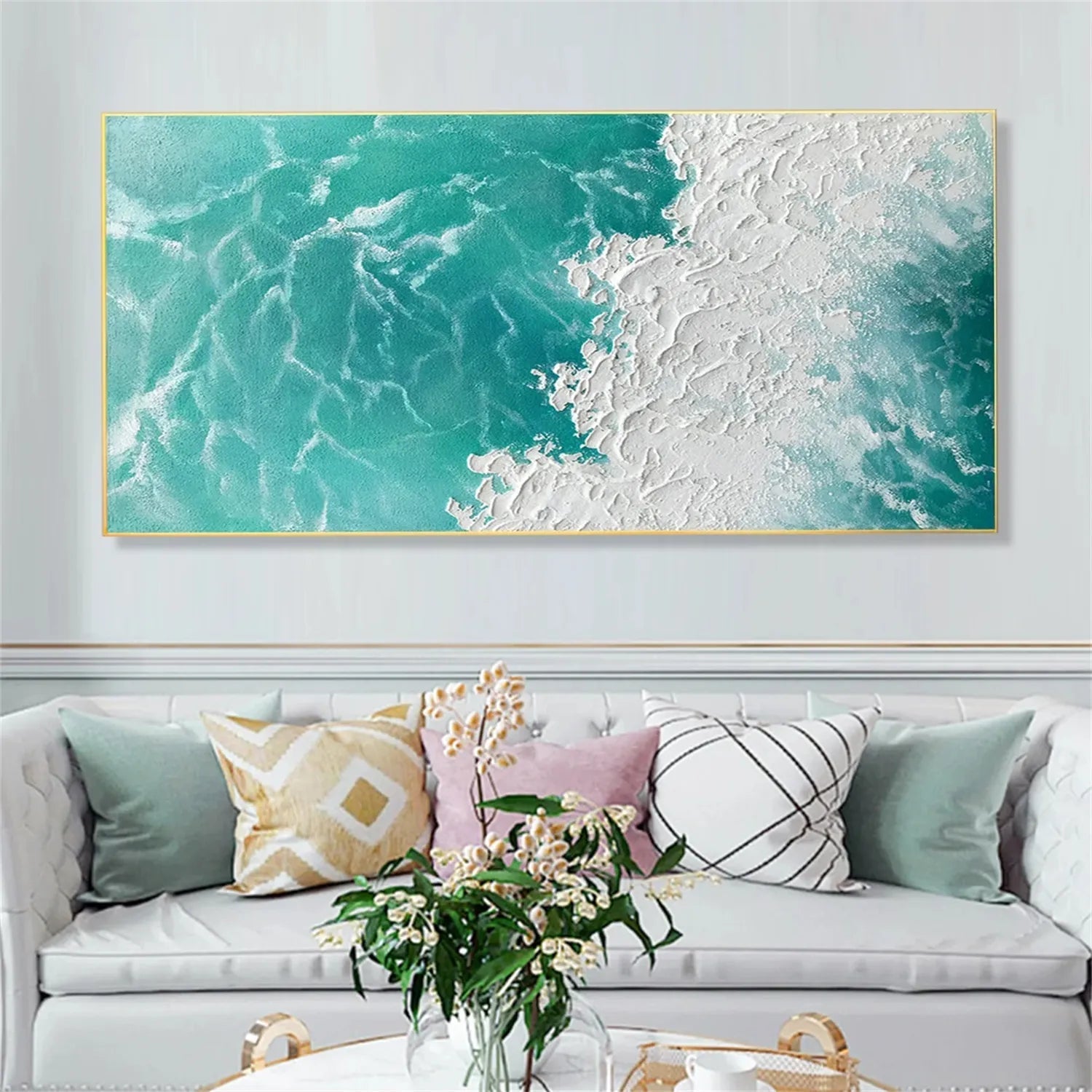 Textured Seascape Painting - Modern Blue Beige Wall Art JJ 191 - Texarart