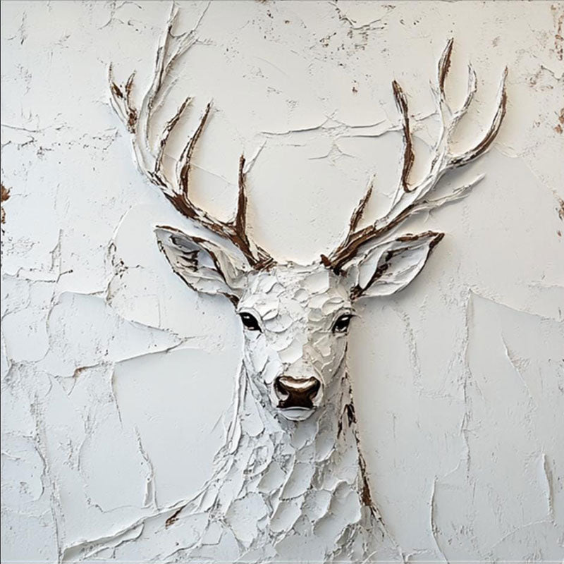 White Plaster Art Deer | Large Textured Stag Painting Decor ZZ 147 - Texarart