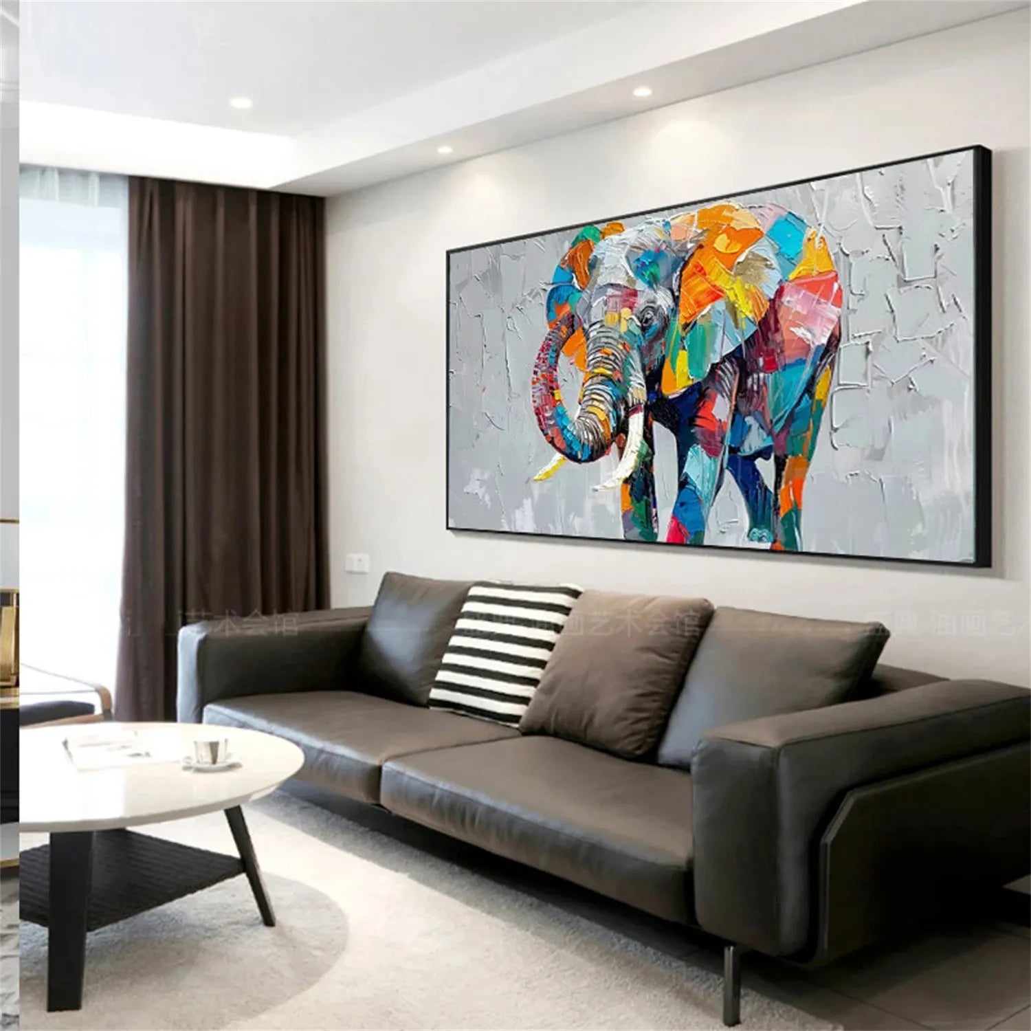 Contemporary Animal Artwork | Large Colorful Elephant Painting ZZ 208 - Texarart