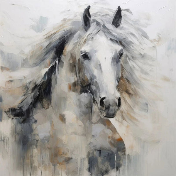 Expressive White Horse Painting | Large Modern Equine Wall Art ZZ 152 - Texarart