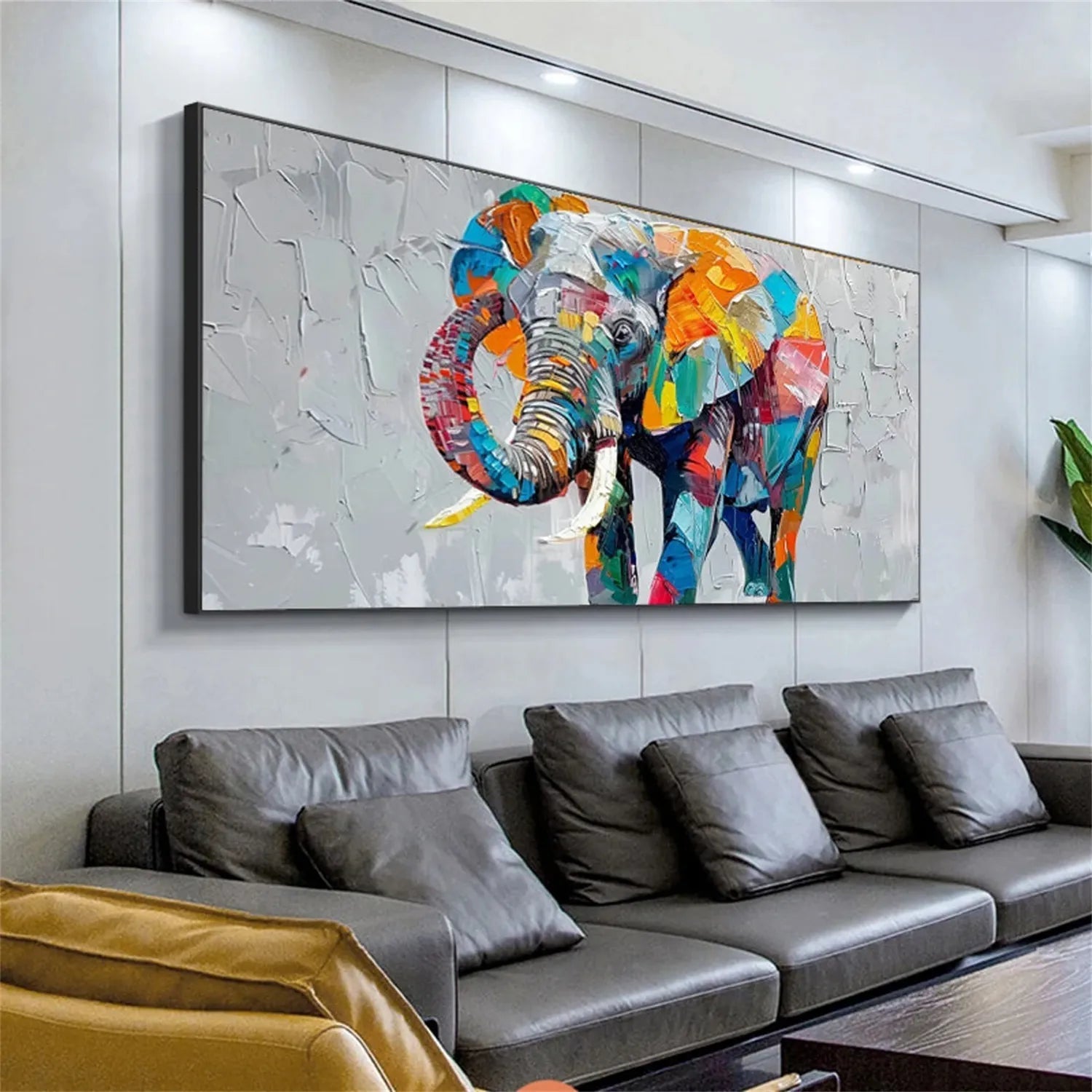 Contemporary Animal Artwork | Large Colorful Elephant Painting ZZ 208 - Texarart