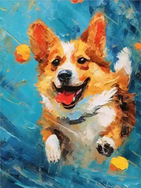 Colorful Corgi Wall Art | Large Textured Dog Painting Canvas ZZ 163 - Texarart