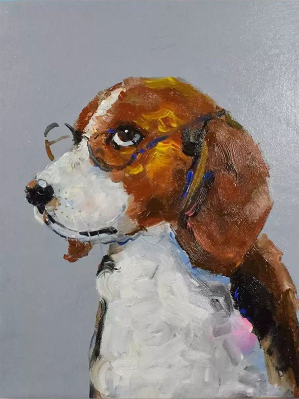 Oversized Wall Art | Textured Painting Dog with Glasses Beagle Decor ZZ 166 - Texarart