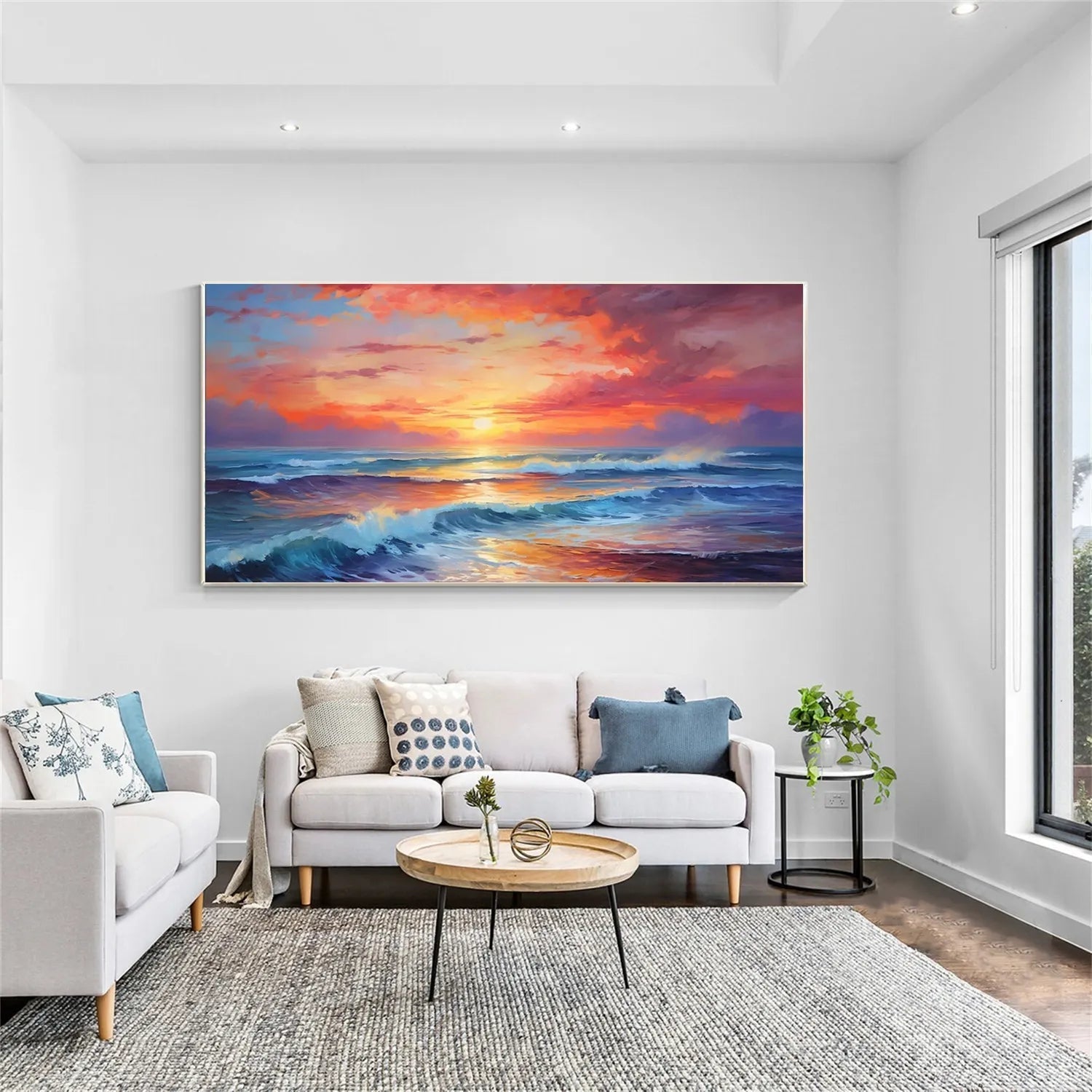 Vibrant Ocean Sunset Wall Art | Extra Large Wave Canvas Painting ZZ 058 - Texarart