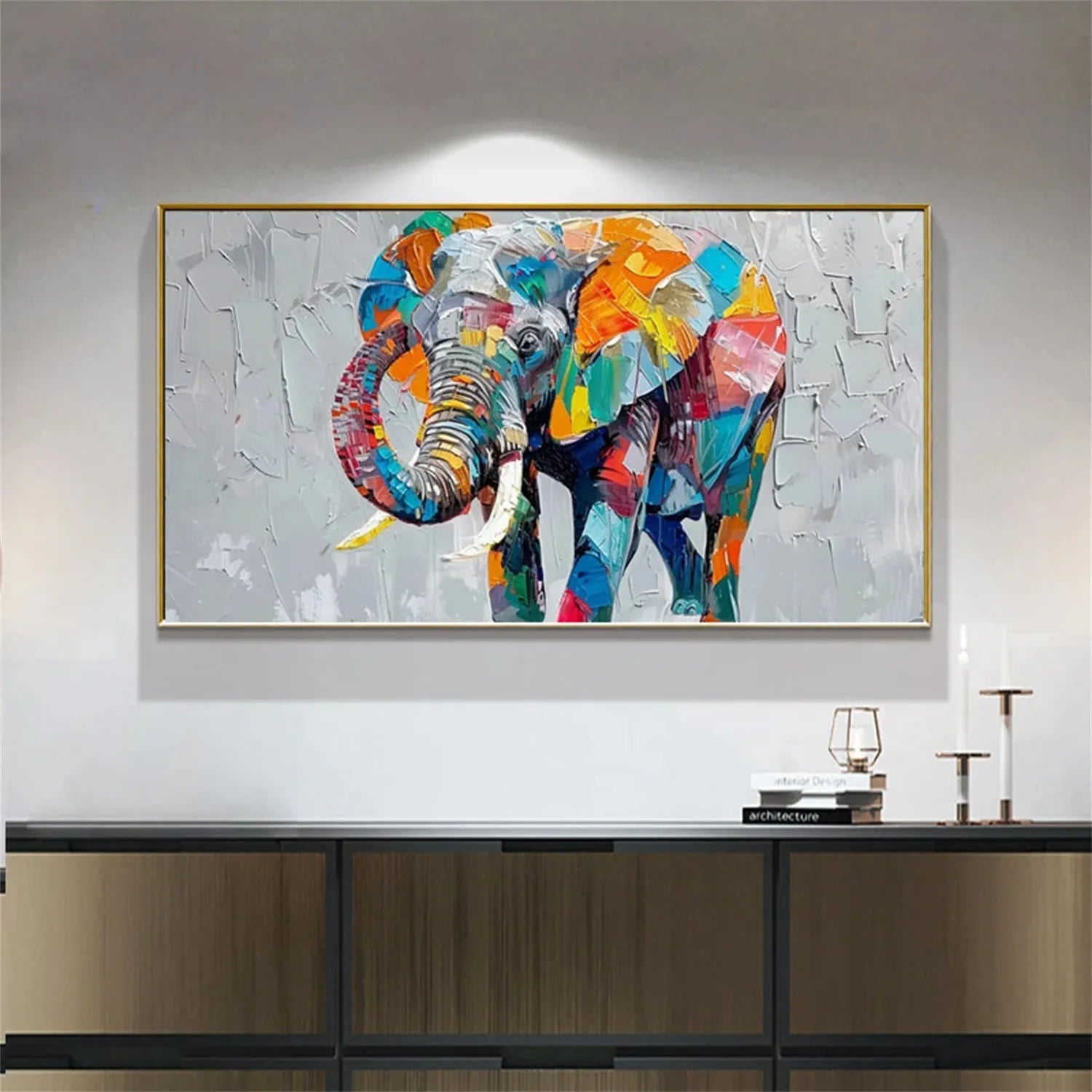 Contemporary Animal Artwork | Large Colorful Elephant Painting ZZ 208 - Texarart