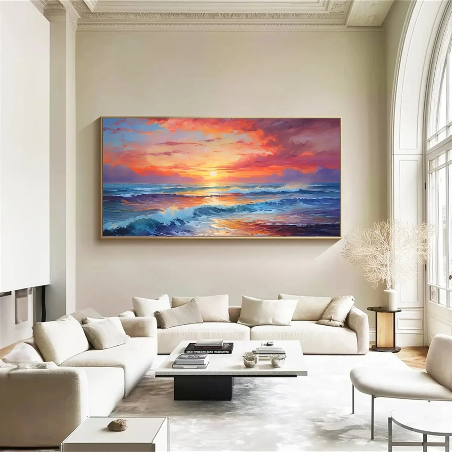 Vibrant Ocean Sunset Wall Art | Extra Large Wave Canvas Painting ZZ 058 - Texarart