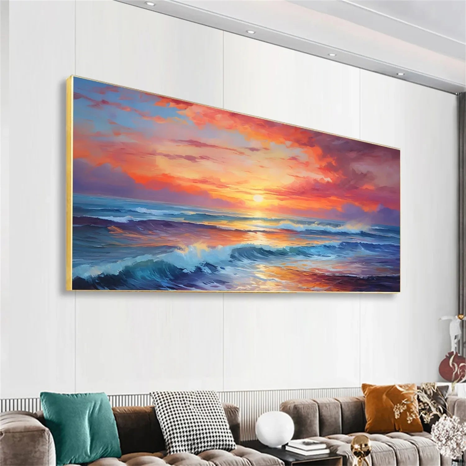 Vibrant Ocean Sunset Wall Art | Extra Large Wave Canvas Painting ZZ 058 - Texarart