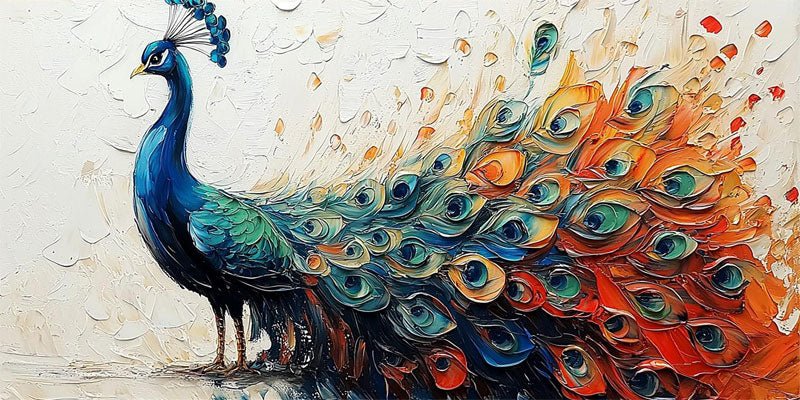 Colorful Peacock Wall Art | Large Textured Bird Painting Canvas ZZ 173 - Texarart
