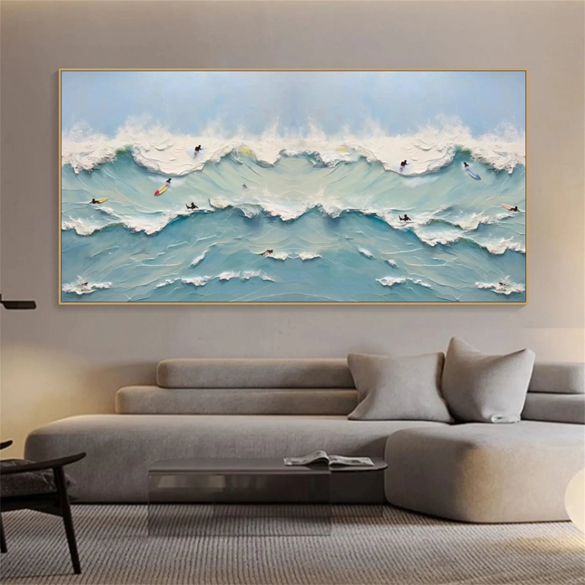 Surfer's Horizon – Textured Ocean Wave Painting Home Decor JJ 247 - Texarart
