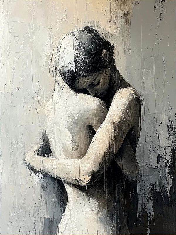 Abstract Figurative Wall Art | Large Vertical Couple Embrace Painting ZZ 174 - Texarart