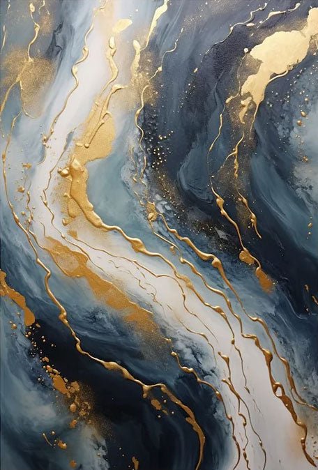 Navy Blue and Gold Abstract Textured Wall Painting | Large Wall Decor TC 074 - Texarart