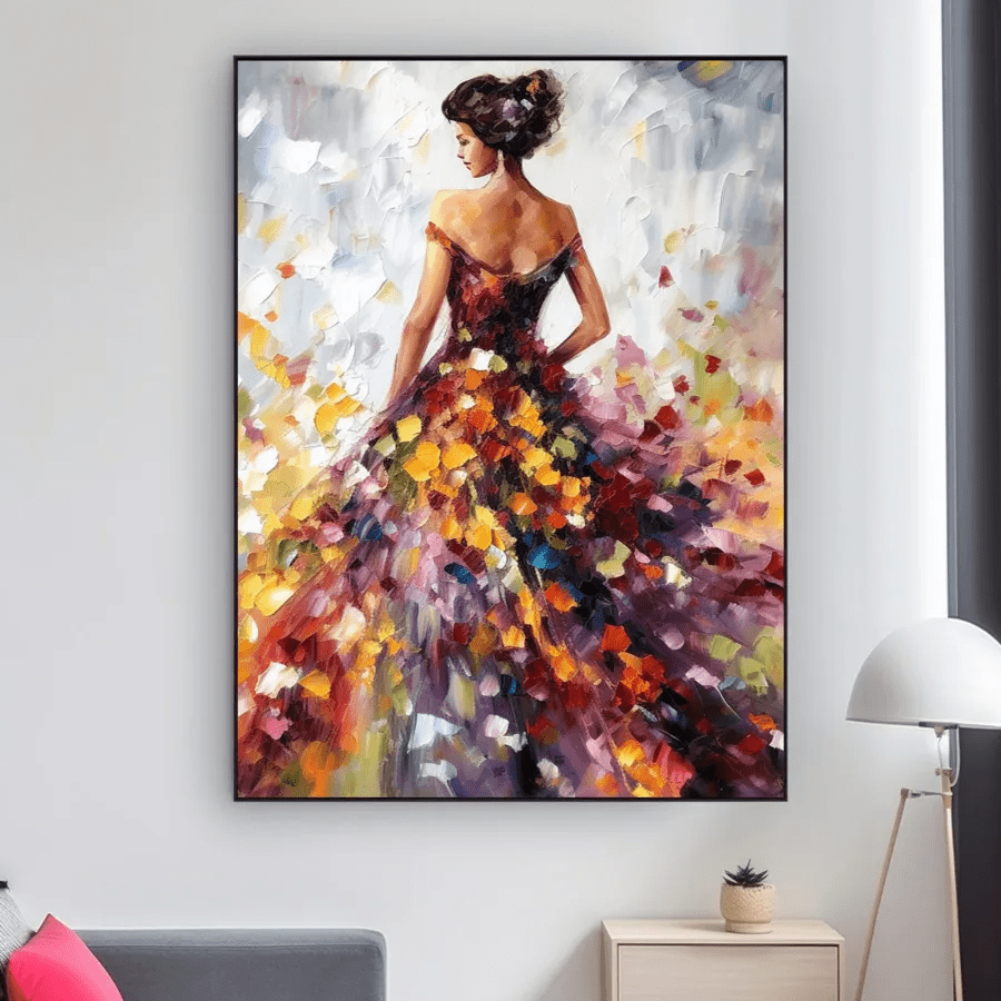 Colorful Abstract Woman Painting | Textured Vertical Canvas Art ZZ 188 - Texarart