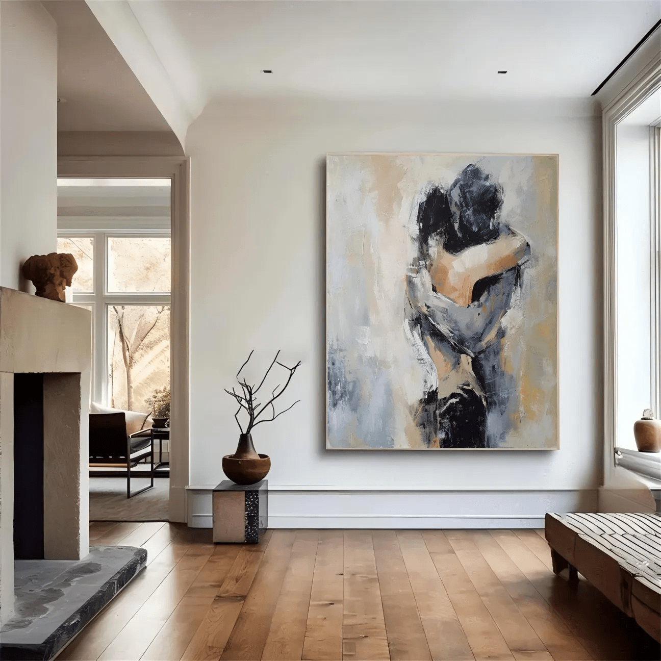 Abstract Couple Embrace Painting | Large Vertical Romantic Wall Art ZZ 190 - Texarart