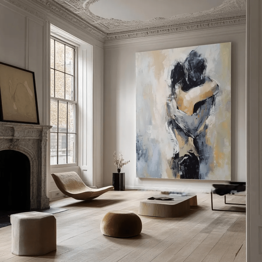 Abstract Couple Embrace Painting | Large Vertical Romantic Wall Art ZZ 190 - Texarart