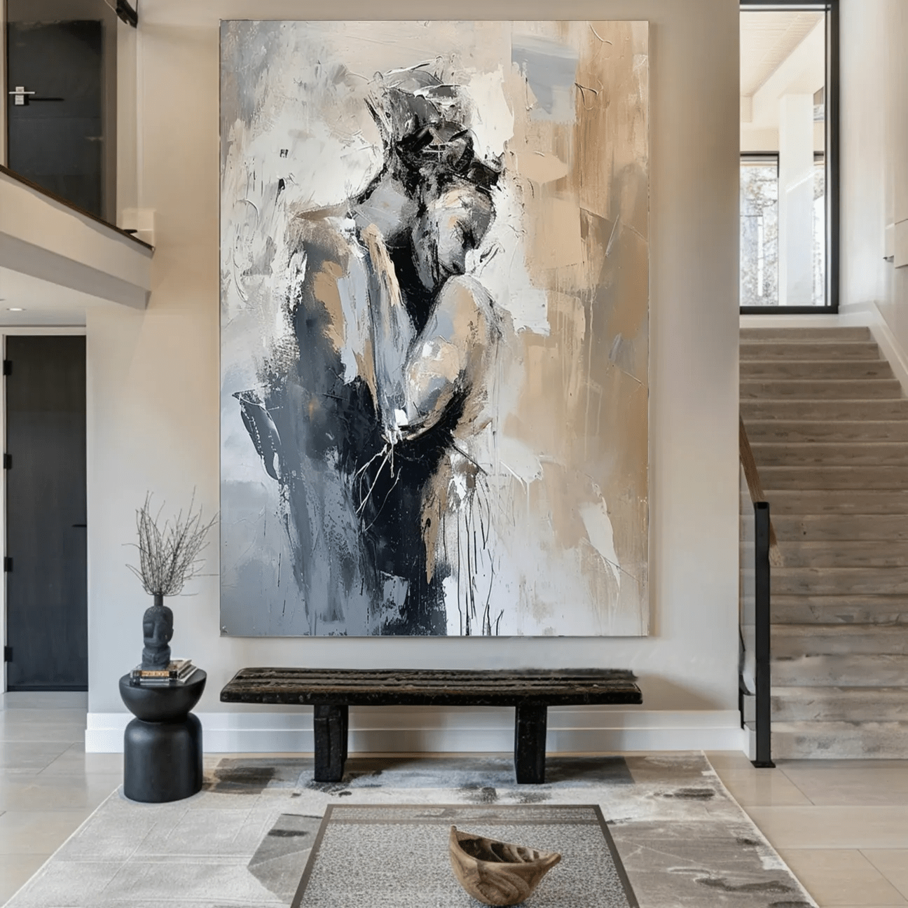 Romantic Abstract Painting | Oversized Vertical Canvas Art Couple Decor ZZ 191 - Texarart