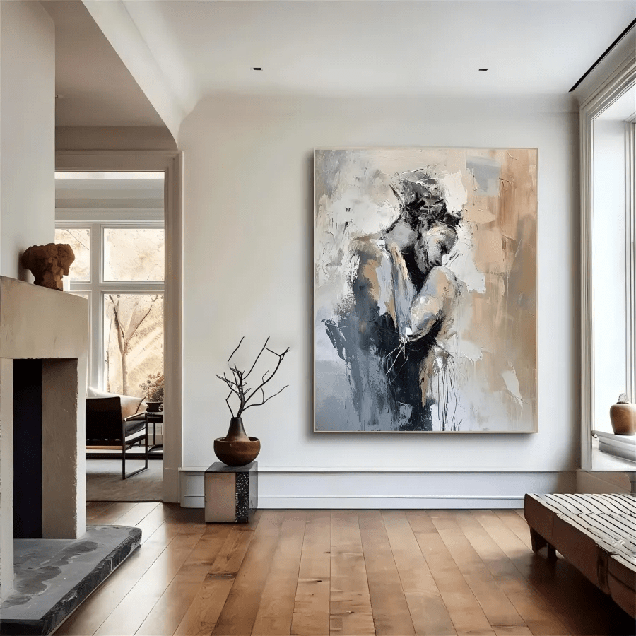 Romantic Abstract Painting | Oversized Vertical Canvas Art Couple Decor ZZ 191 - Texarart