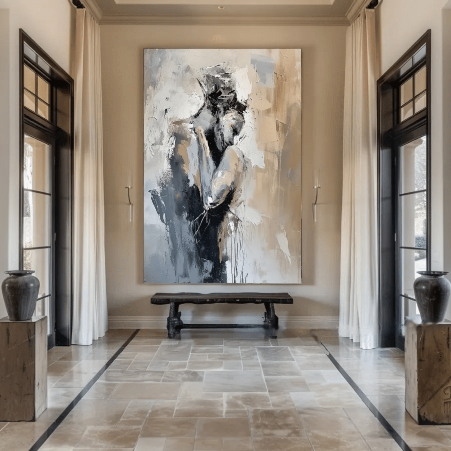 Romantic Abstract Painting | Oversized Vertical Canvas Art Couple Decor ZZ 191 - Texarart
