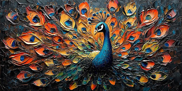 Large Textured Peacock Painting | Colorful Abstract Bird Wall Art Decor ZZ 177 - Texarart