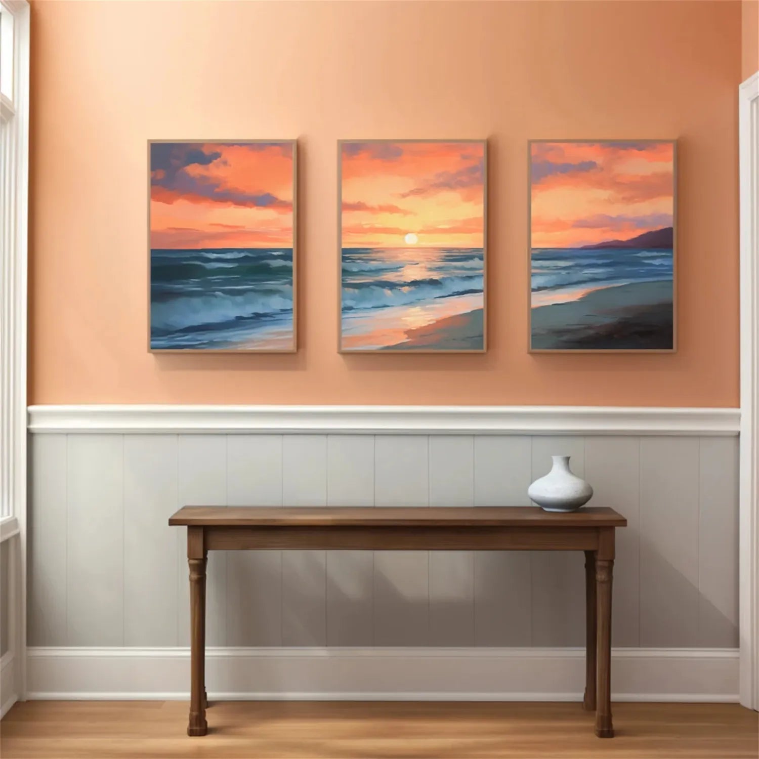 Handmade Sunset Seascape - Orange Blue Wall Art JJ 206 - Texarart