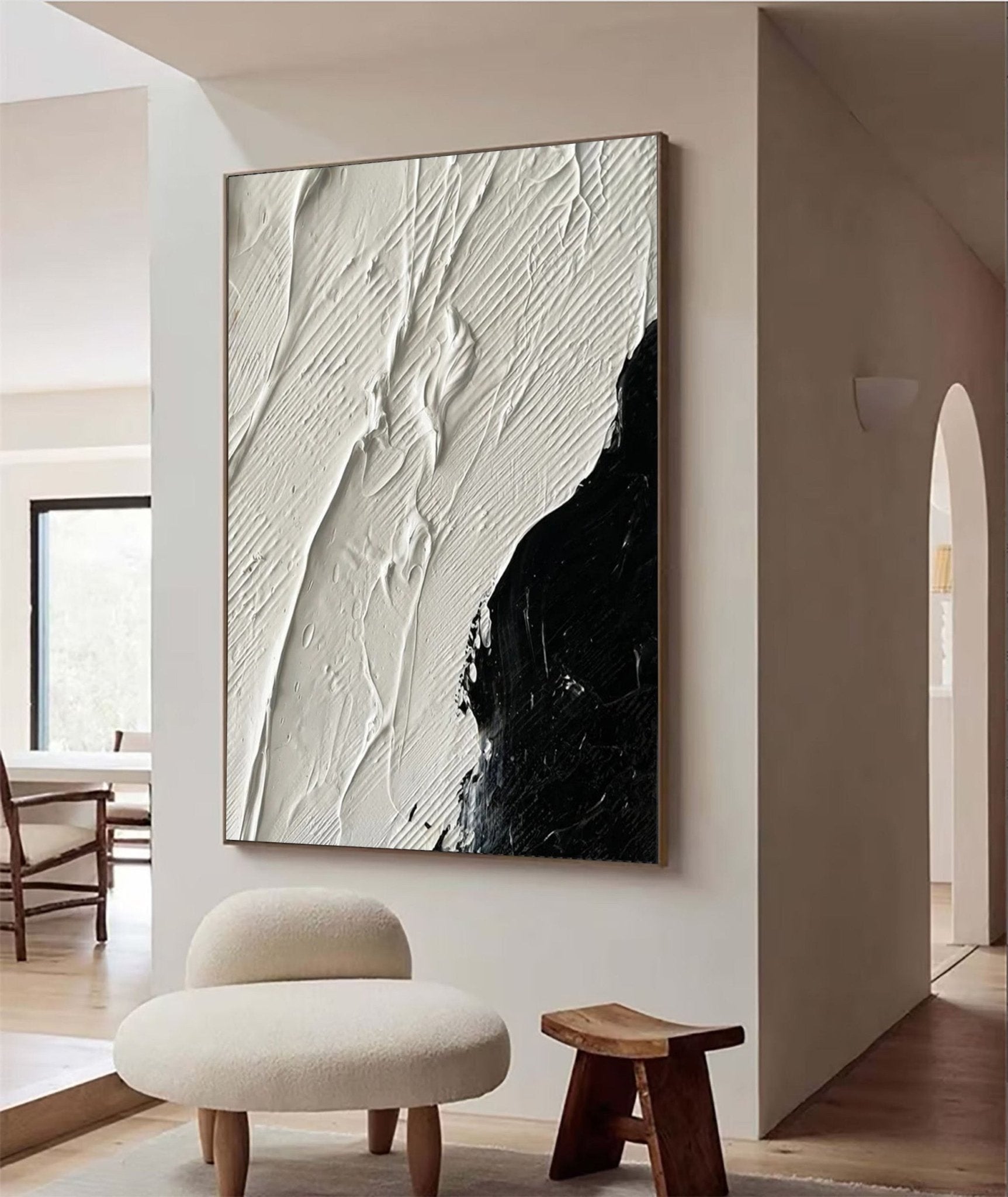 Black and White Textured Abstract Oil Painting - Modern Minimalist JJ 056 - Texarart