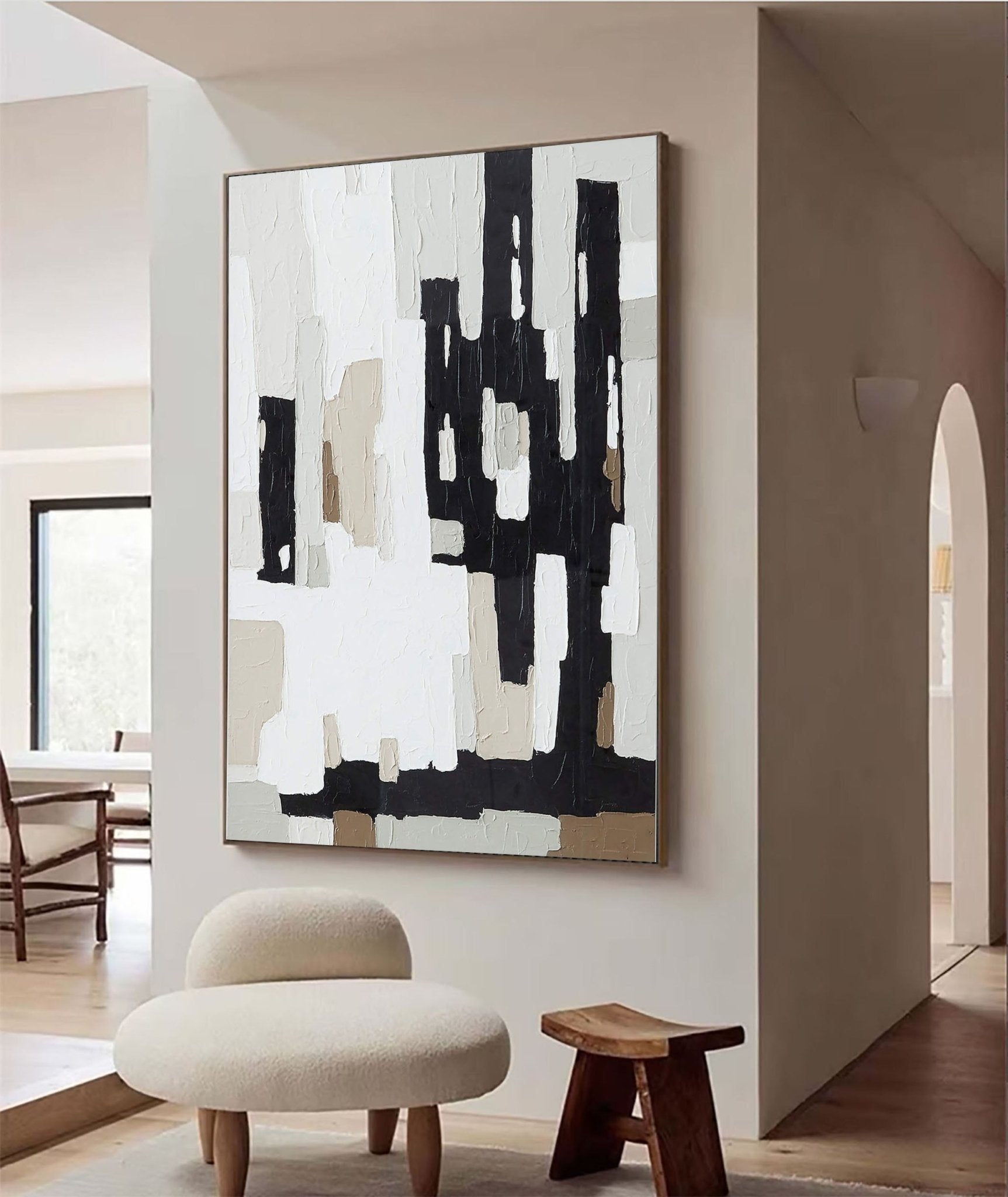 Textured Abstract Art - Black and White Modern Painting TC 114 - Texarart