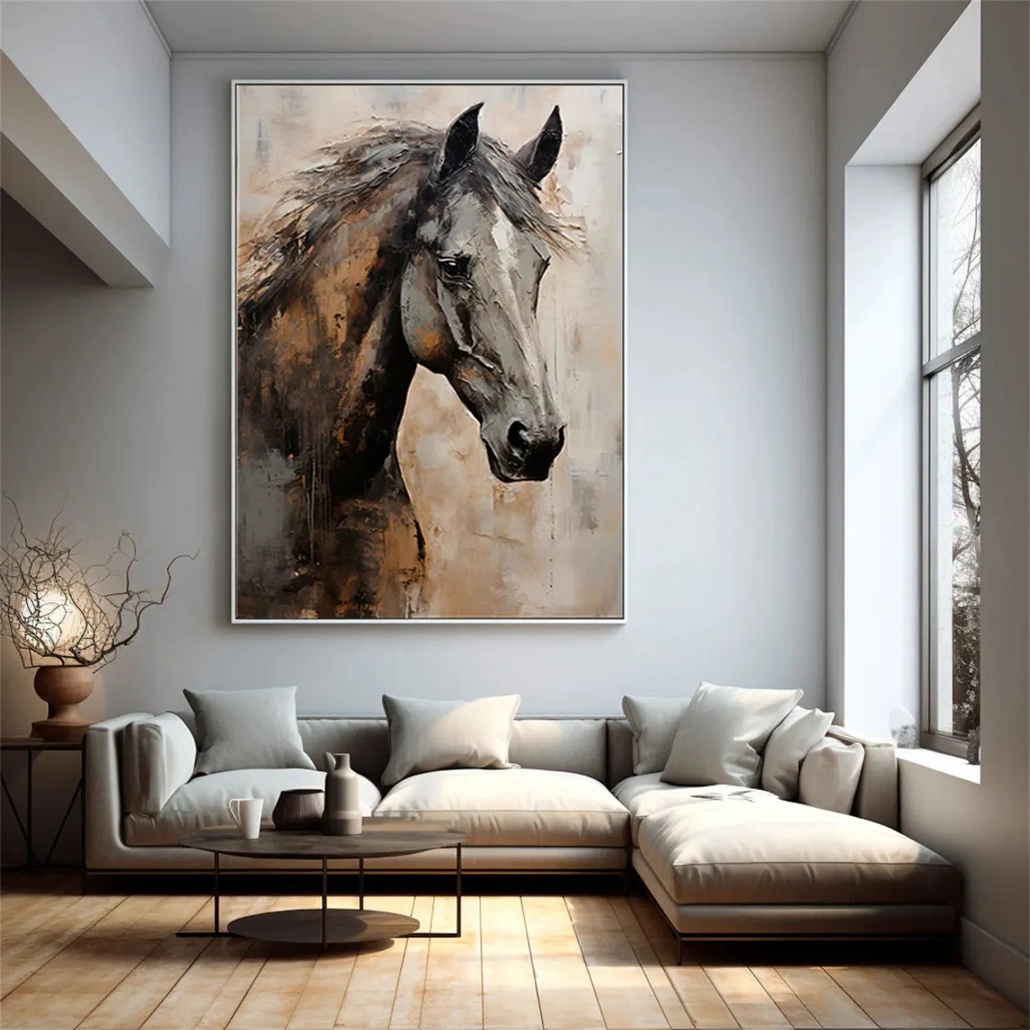 Textured Black Horse Art: Modern Equestrian Oil Painting on Canvas ZZ 021 - Texarart