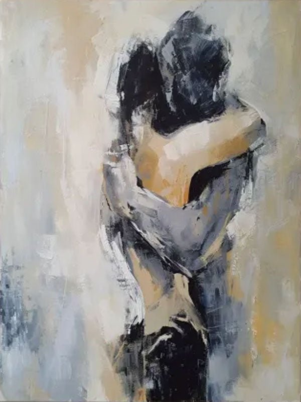 Abstract Couple Embrace Painting | Large Vertical Romantic Wall Art ZZ 190 - Texarart