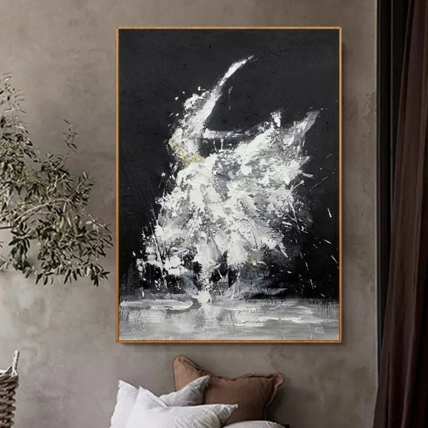 Abstract Dancer in Motion Oil Painting - Black and White Modern Dance Art JJ 054 - Texarart