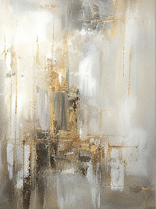 Hand - Painted Gold & White Abstract Oil Painting TC 217 - Texarart