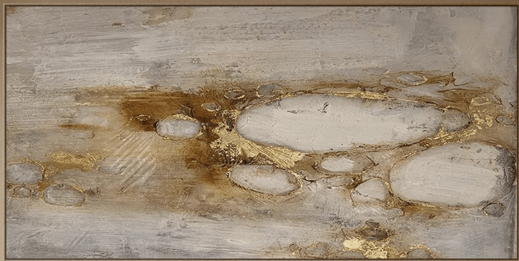 Abstract Oil Painting - Modern Beige Gold Art for Living Room TC 068 - Texarart