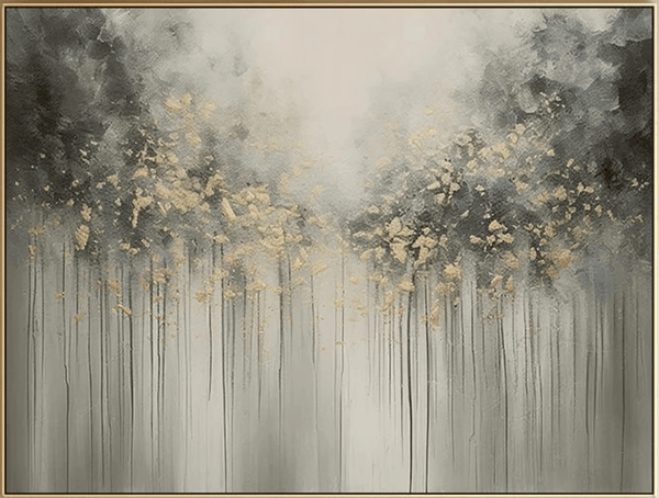 Large Abstract Nature Painting | Grey, Black, Gold Forest Art TC 064 - Texarart