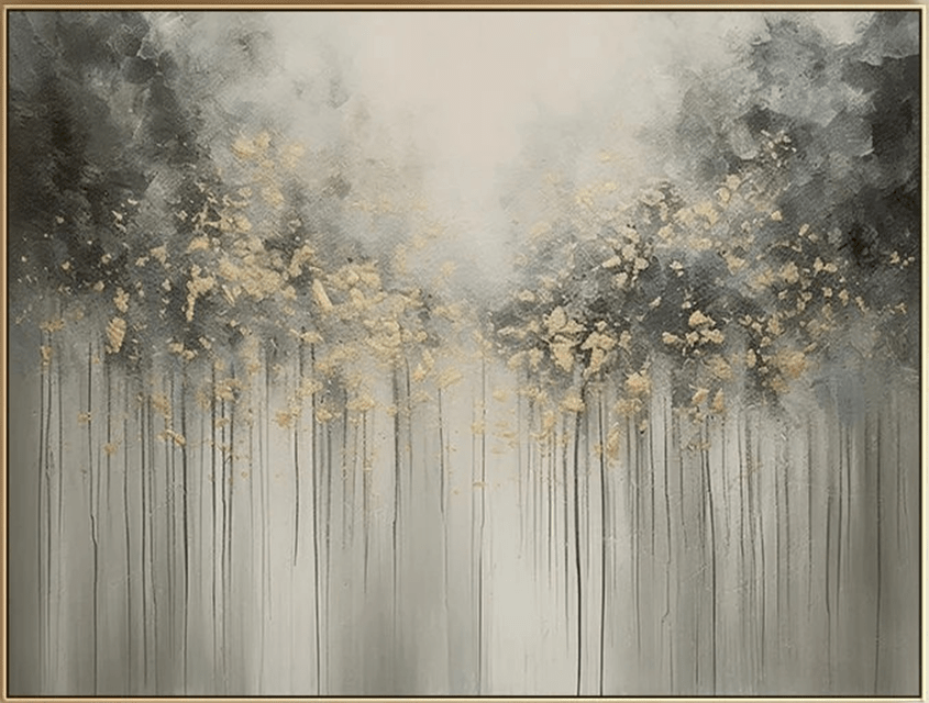 Large Abstract Nature Painting | Grey, Black, Gold Forest Art TC 064 - Texarart