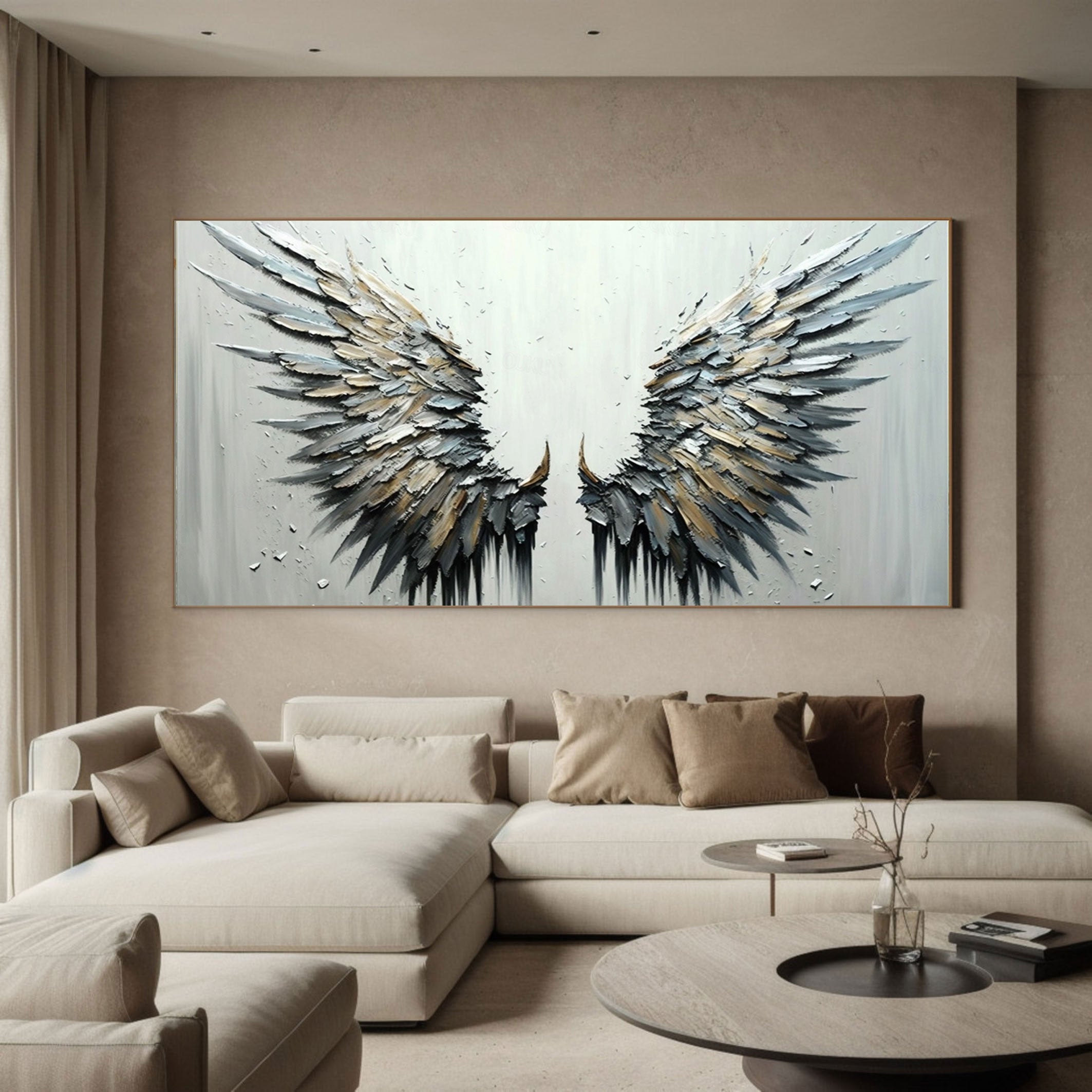 Textured Angel Wings Oil Painting | Large 3D Wall Art Decor ZZ 004 - Texarart