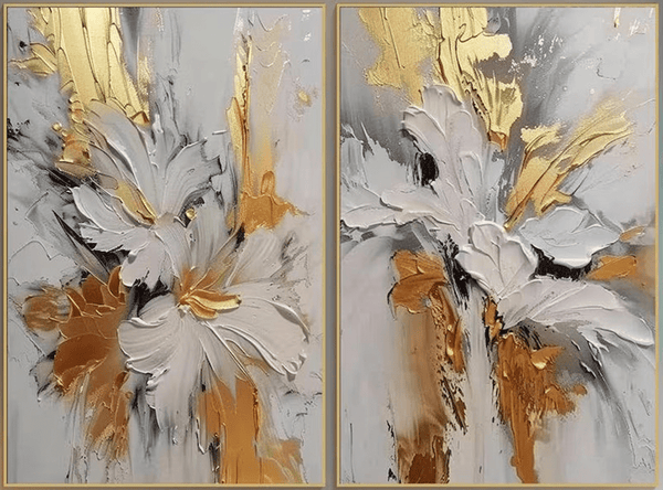 Set of 2 Textured Abstract Paintings |Gold & Grey Art TC 102 - Texarart