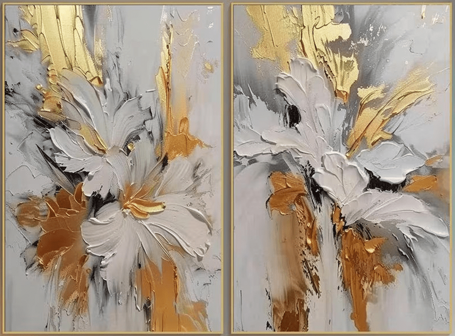 Set of 2 Textured Abstract Paintings |Gold & Grey Art TC 102 - Texarart