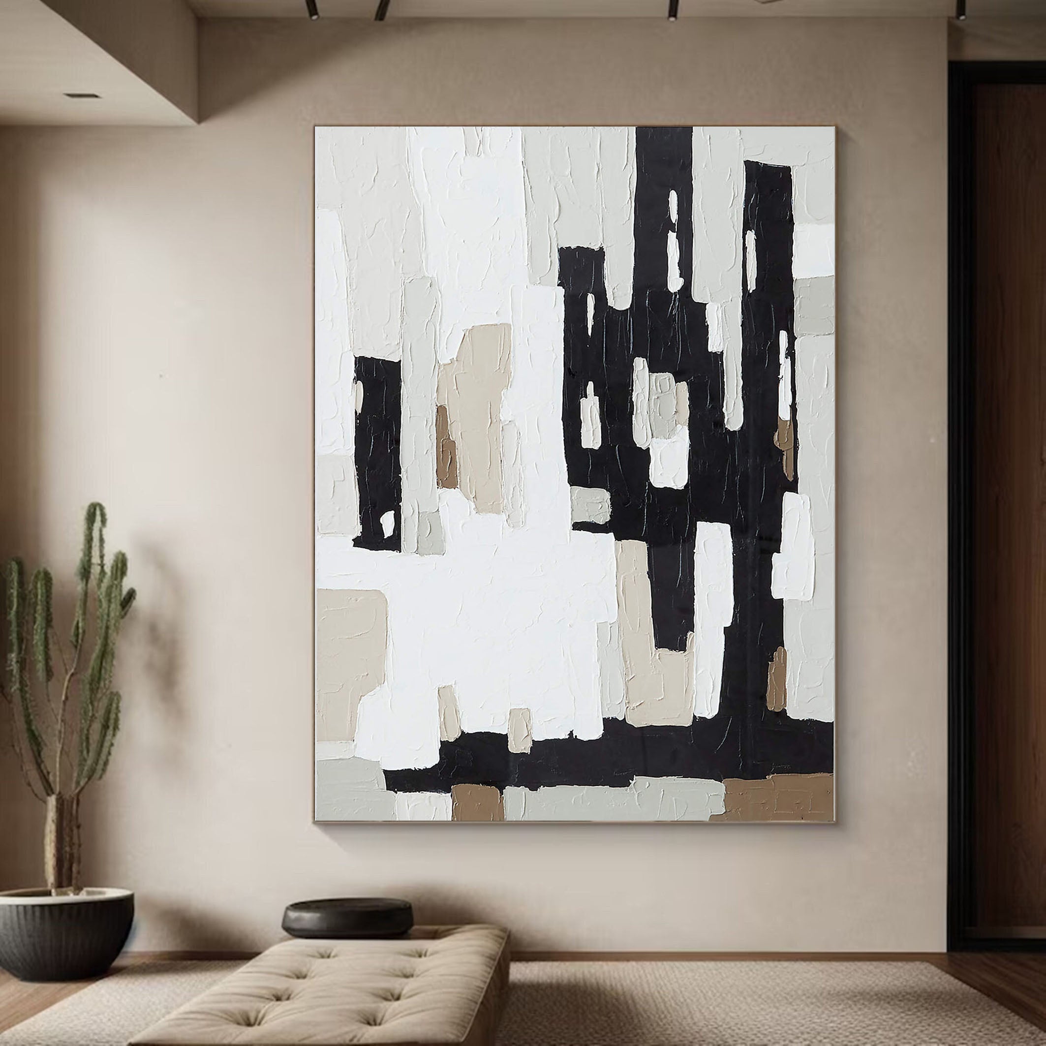 Textured Abstract Art - Black and White Modern Painting TC 114 - Texarart
