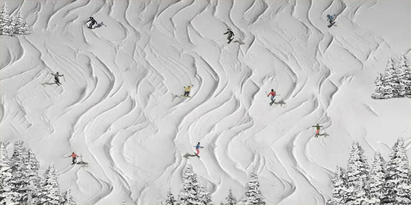 White Minimalist Ski Scene Abstract Oil Painting - Modern Sport Art JJ 109 - Texarart