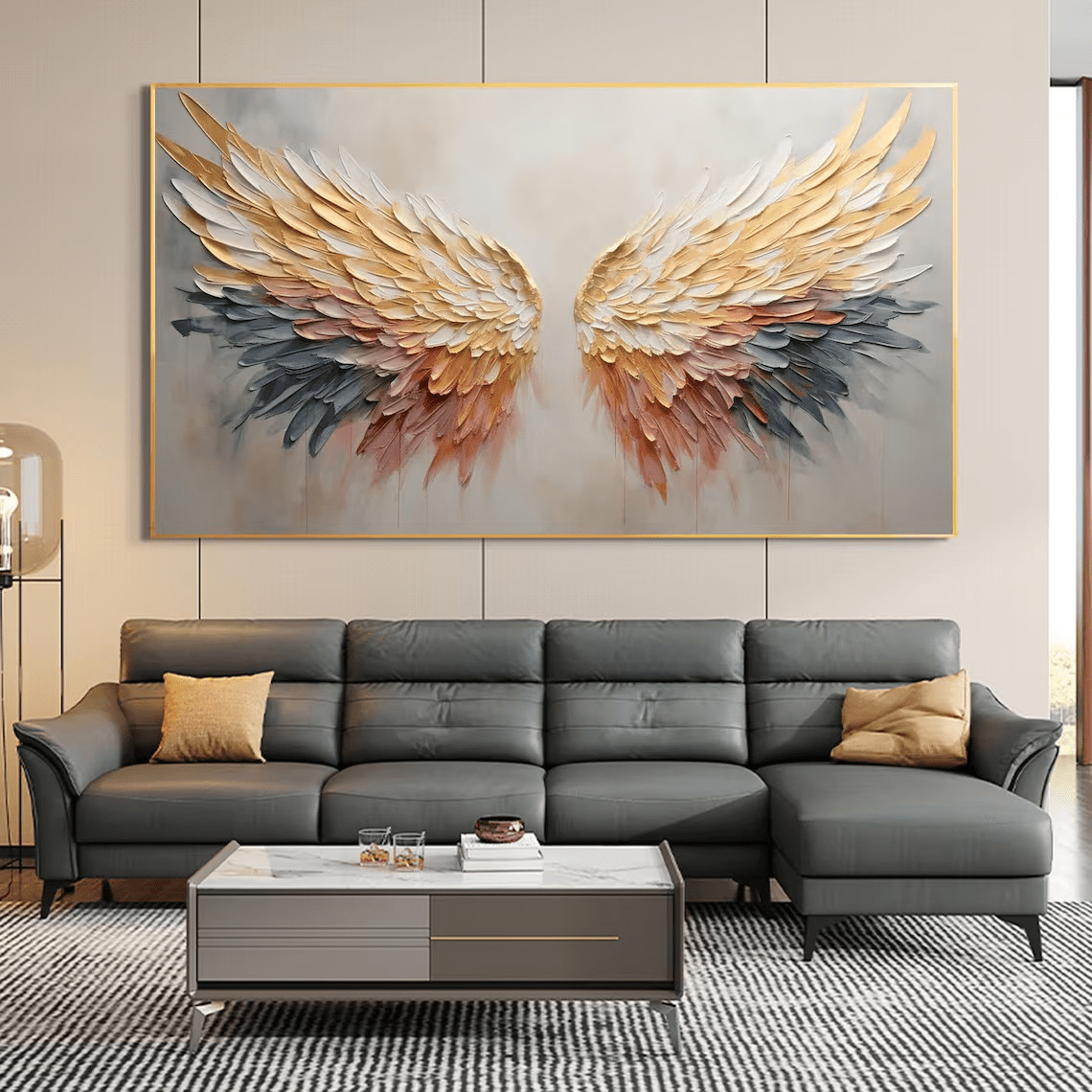 Textured Angel Wings Abstract Oil Painting - Elegant Wall Art JJ 029 - Texarart