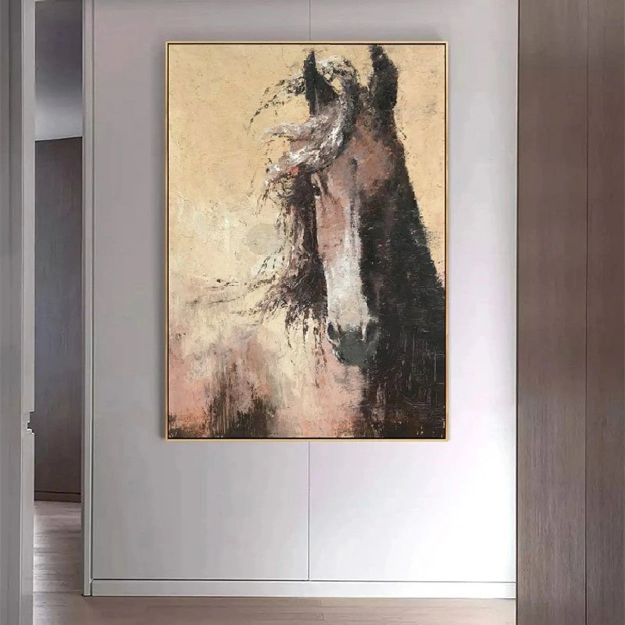 Large Abstract Brown Horse Canvas: Expressive Equine Art ZZ 025 - Texarart