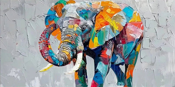 Contemporary Animal Artwork | Large Colorful Elephant Painting ZZ 208 - Texarart