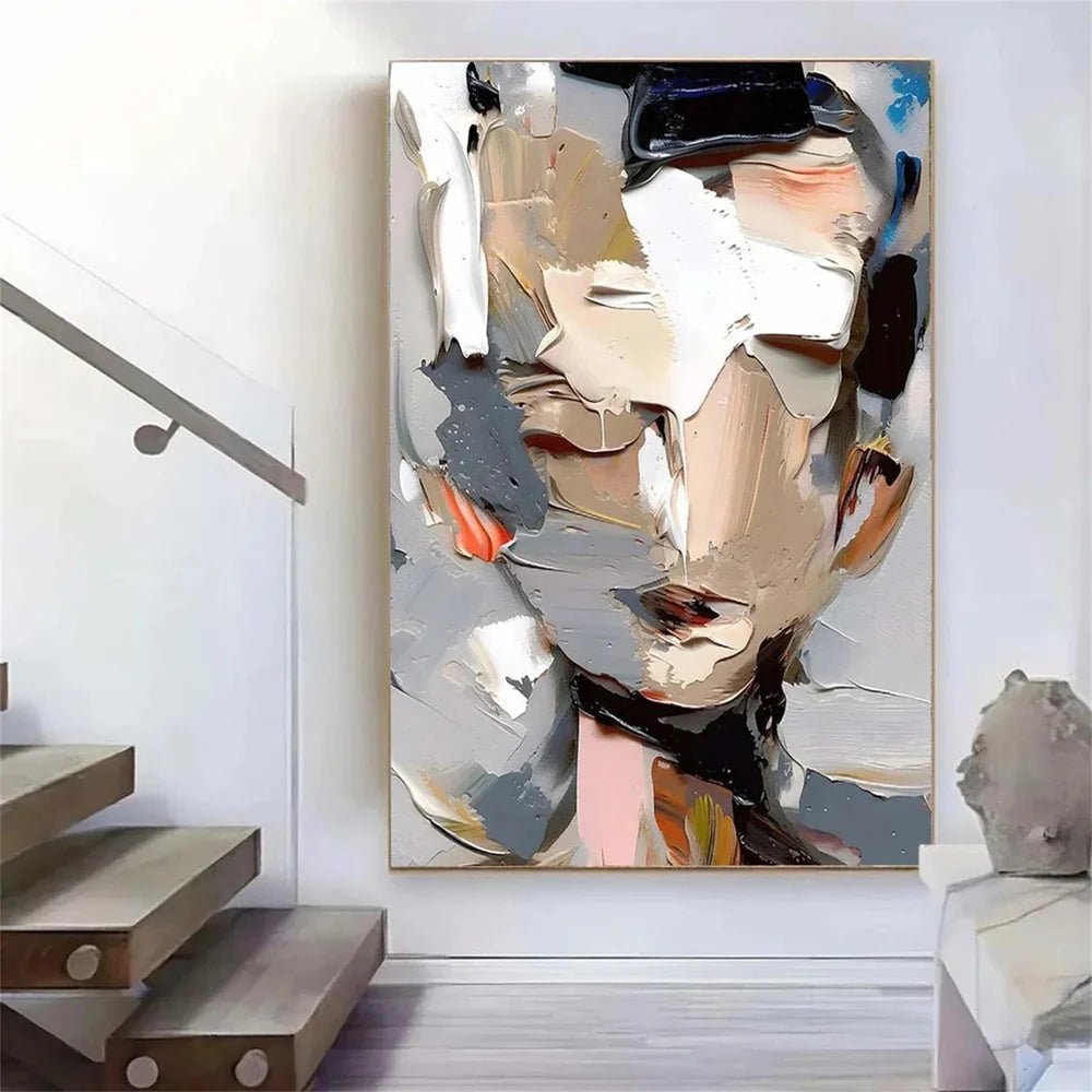 Neutral Tone Abstract Face Art | Textured Figurative Painting JJ 072 - Texarart