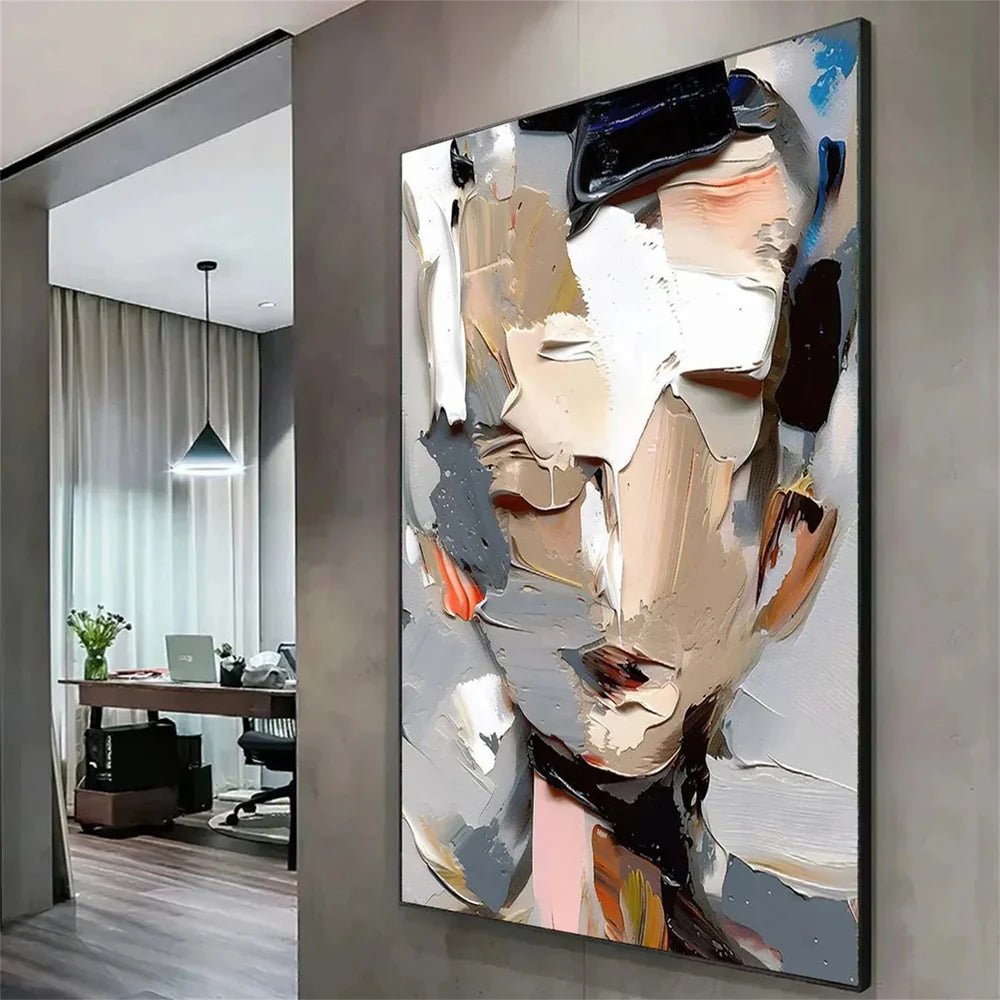 Neutral Tone Abstract Face Art | Textured Figurative Painting JJ 072 - Texarart