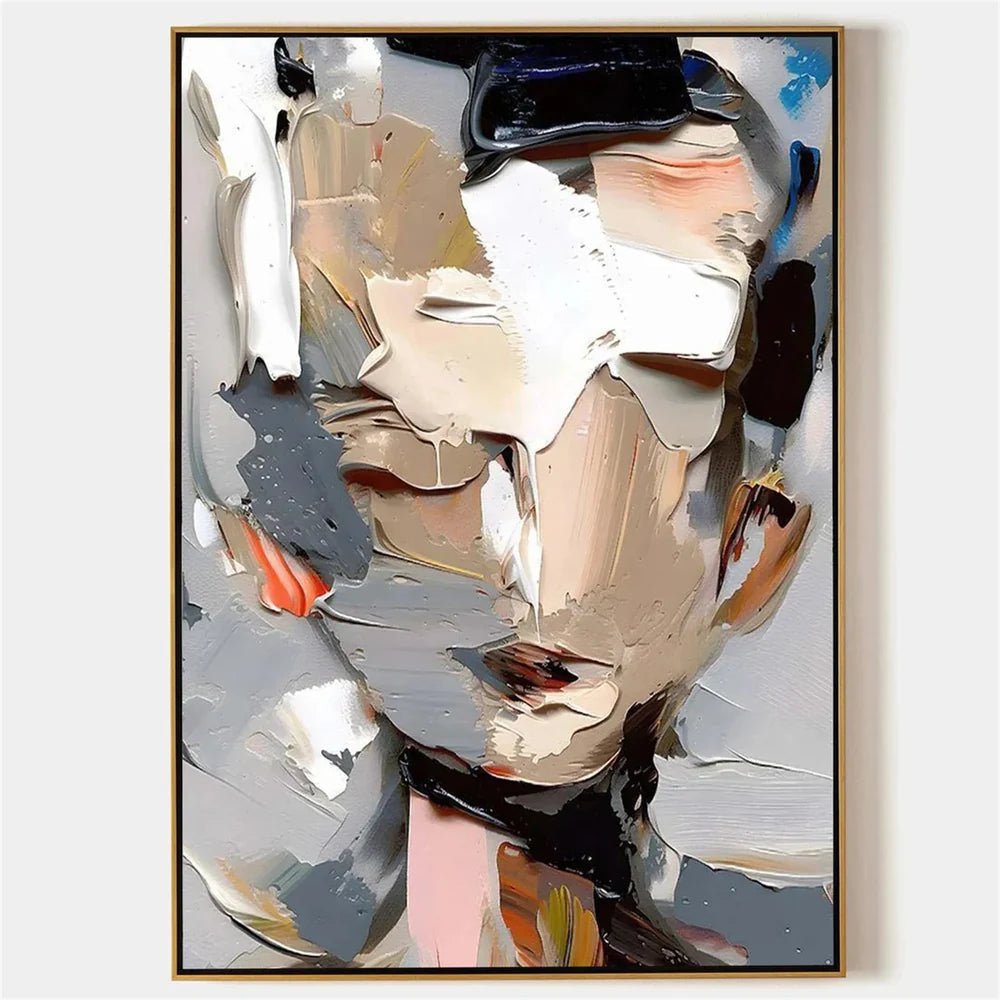 Neutral Tone Abstract Face Art | Textured Figurative Painting JJ 072 - Texarart
