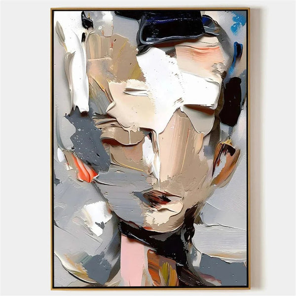 Neutral Tone Abstract Face Art | Textured Figurative Painting JJ 072 - Texarart