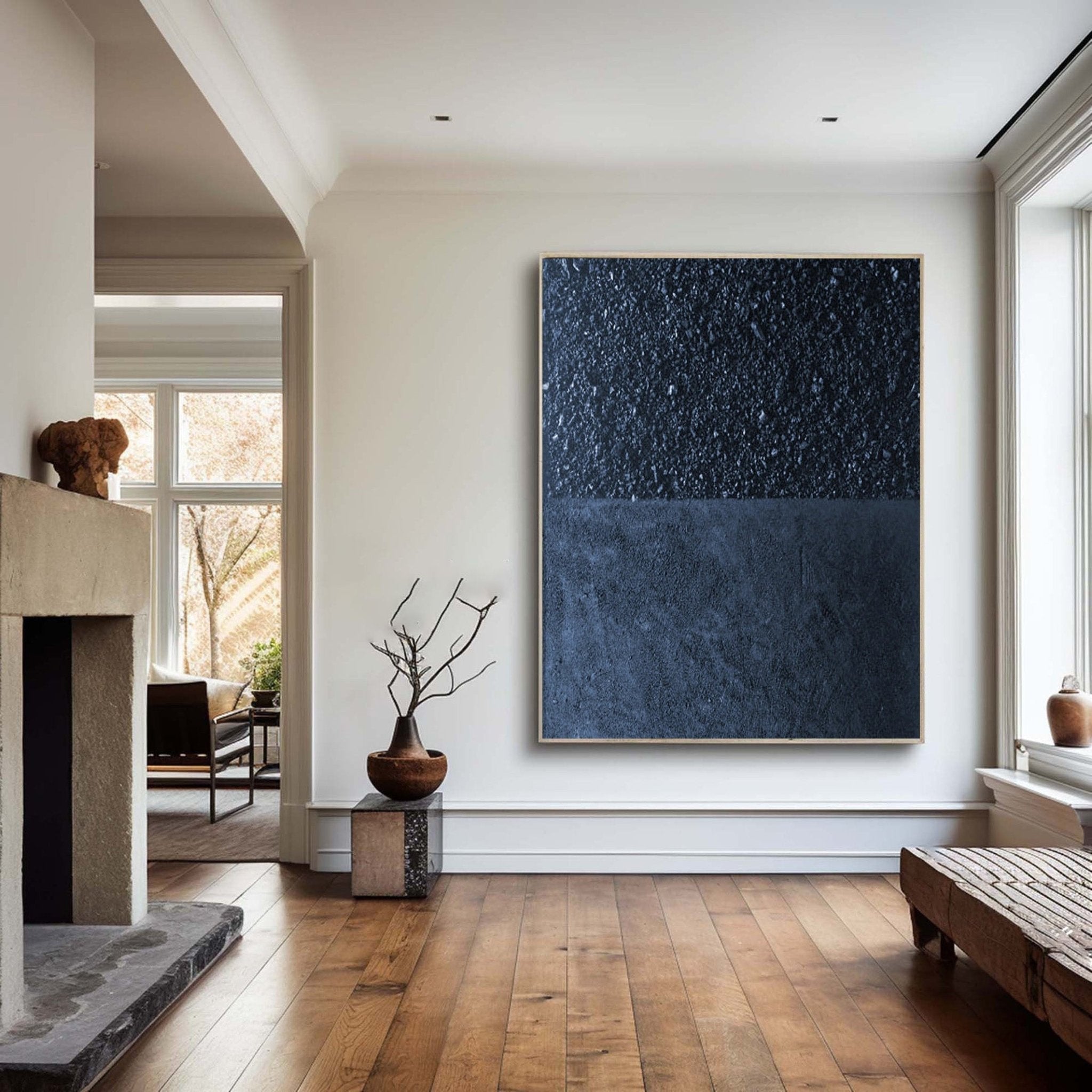 Deep Blue Textured Abstract Oil Painting - Modern Minimalist Art JJ 062 - Texarart