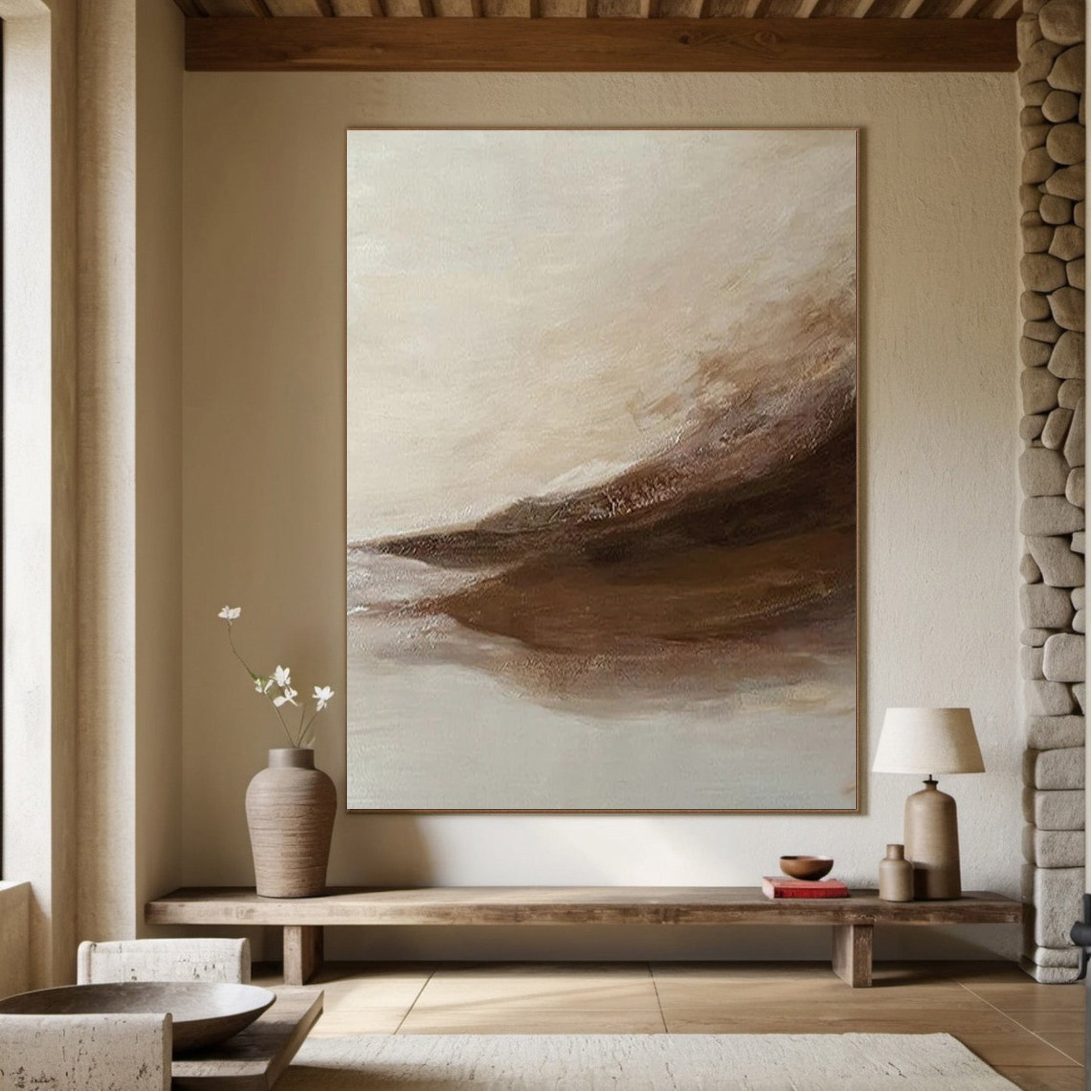 Abstract Landscape Painting | Neutral Beige & Brown Canvas Art JJ 067 - Texarart