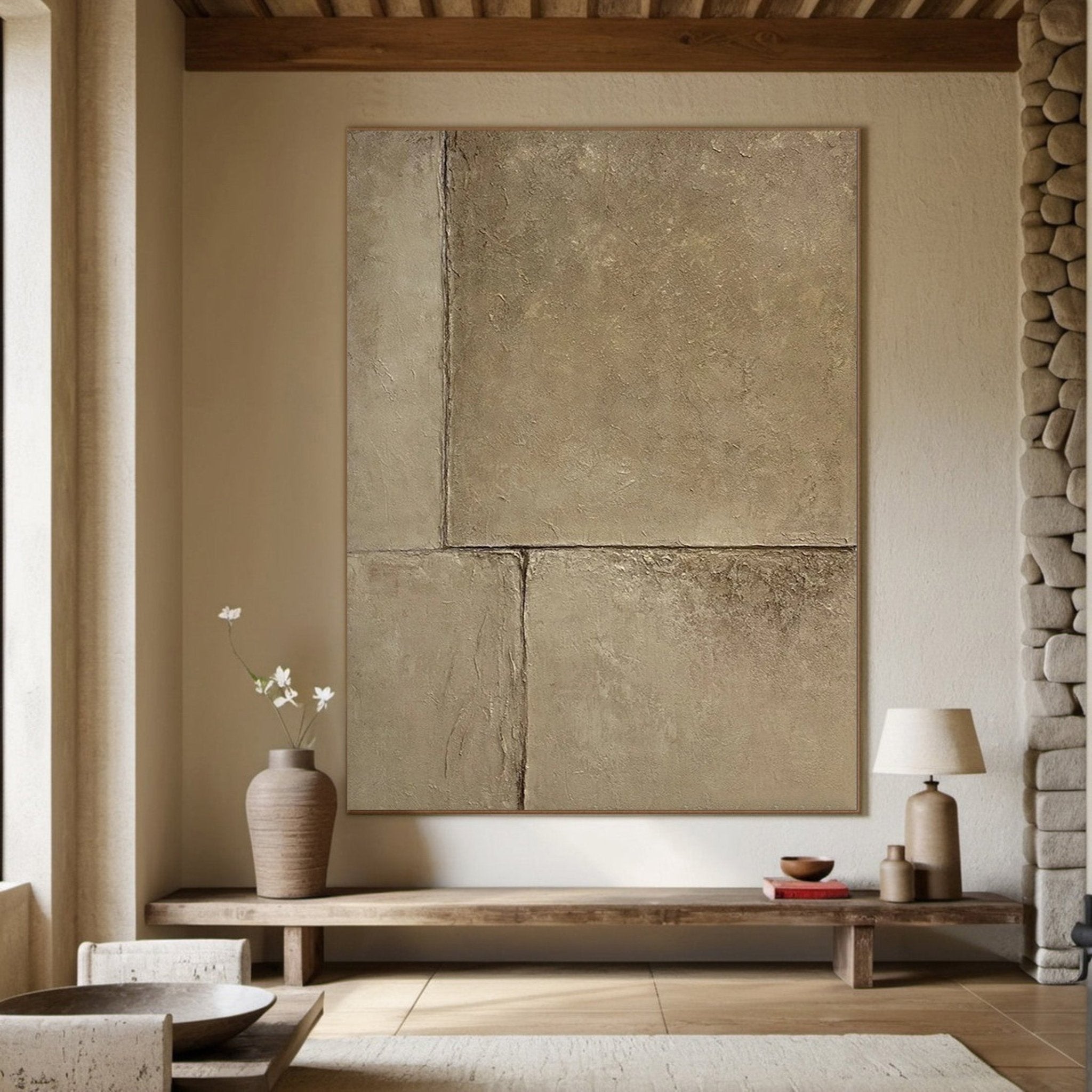 Concrete Effect Abstract Painting | Textured Neutral Wall Art Decor JJ 055 - Texarart