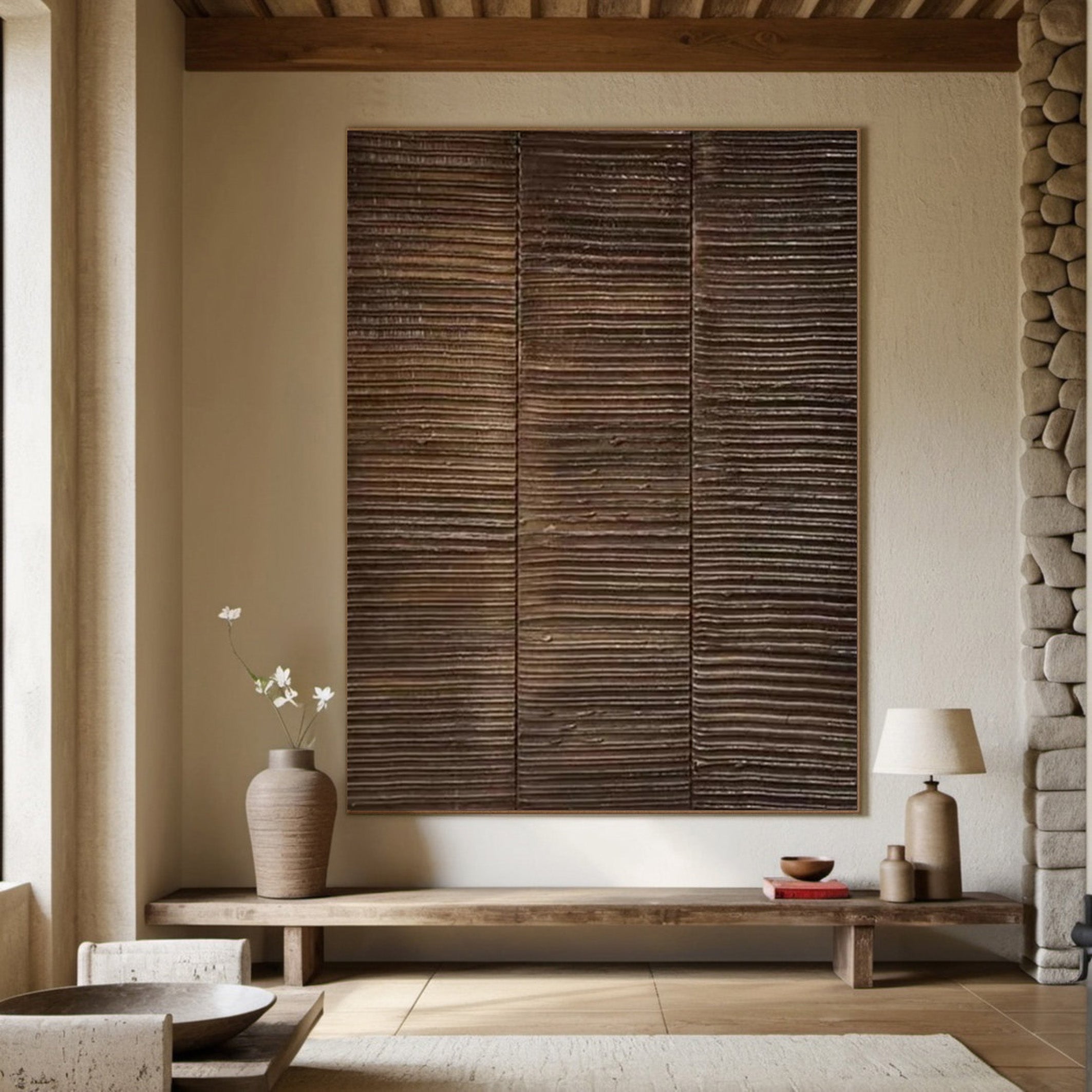 Large Rustic Panel Wall Art | Wabi - Sabi Inspired Textured Decor JJ 065 - Texarart