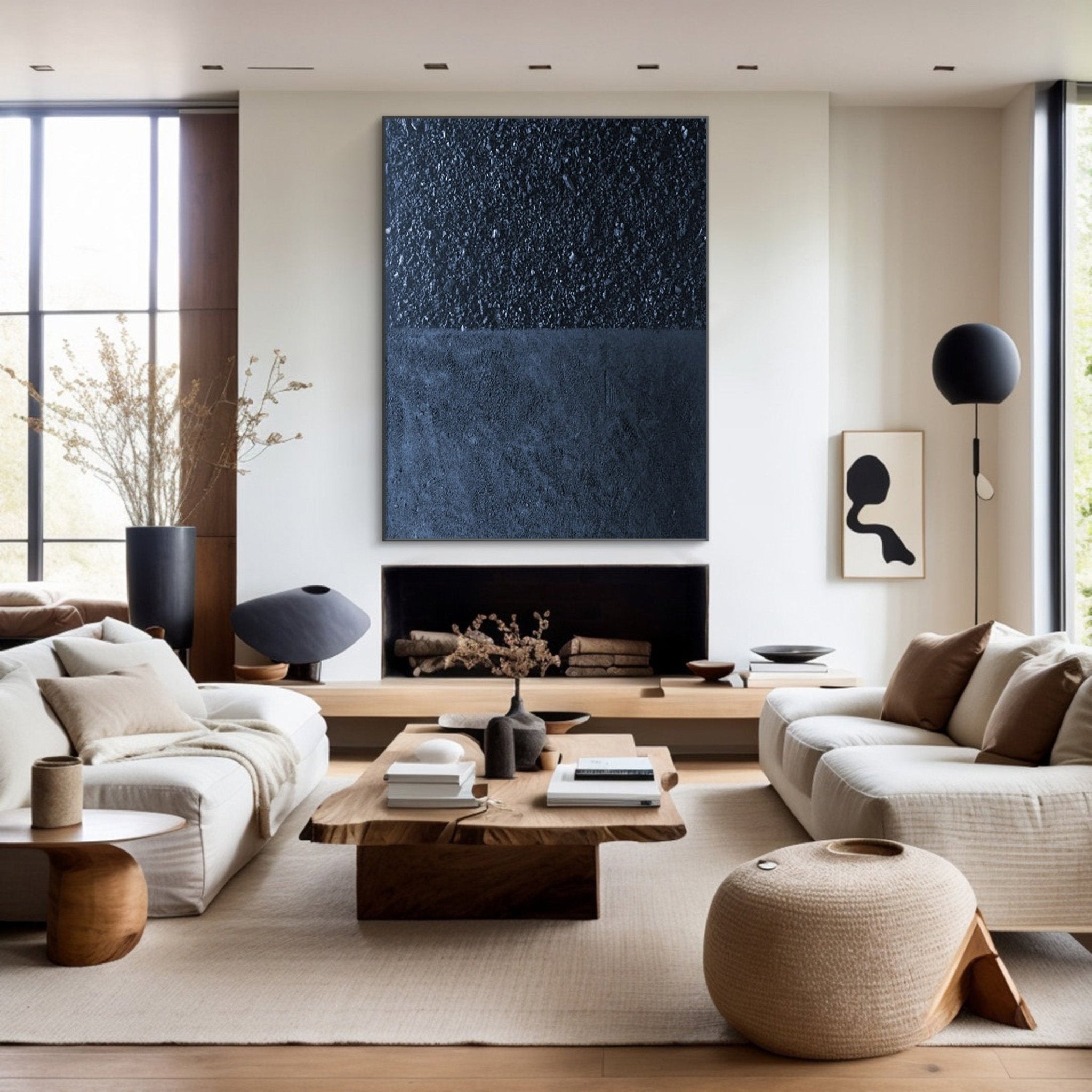 Deep Blue Textured Abstract Oil Painting - Modern Minimalist Art JJ 062 - Texarart
