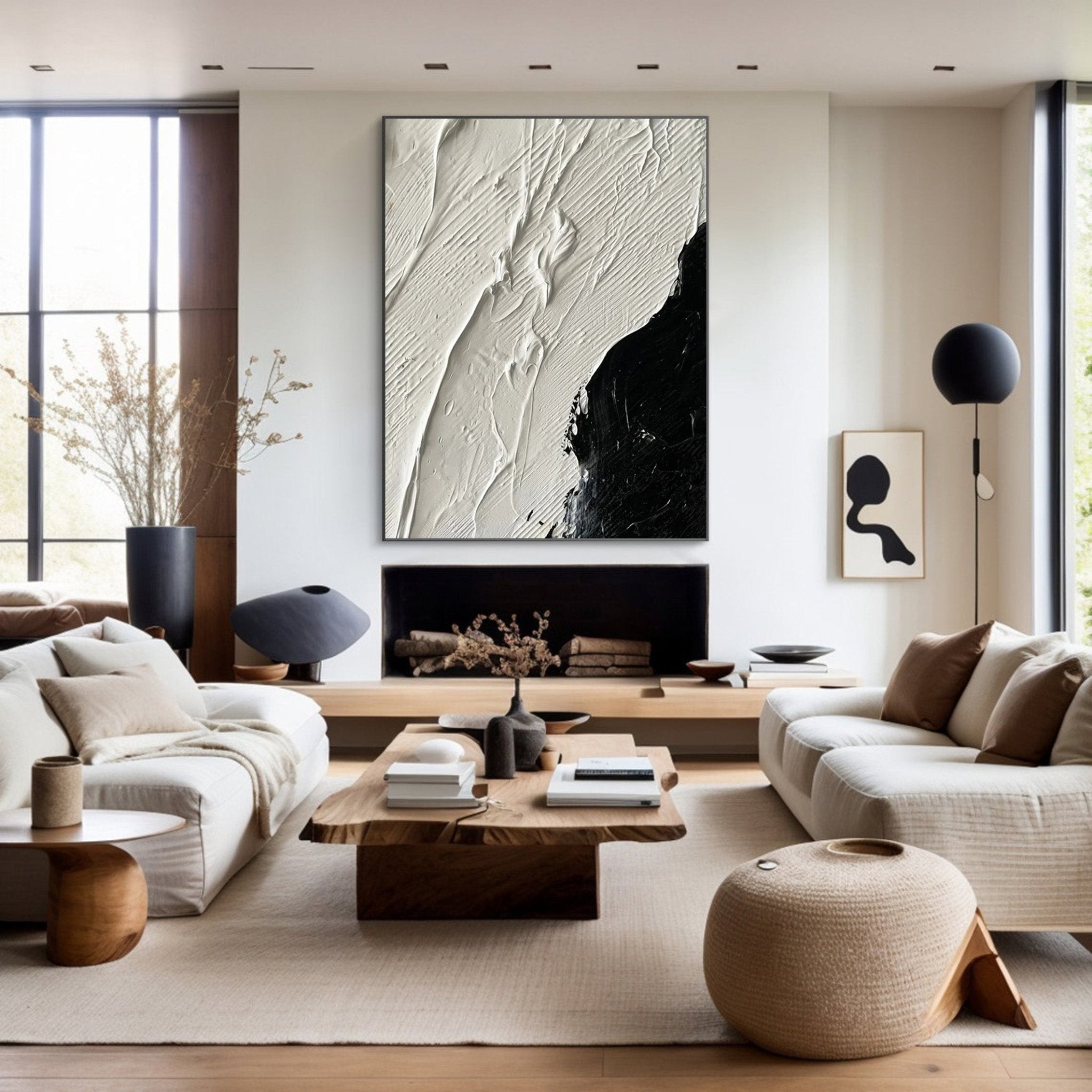 Black and White Textured Abstract Oil Painting - Modern Minimalist JJ 056 - Texarart